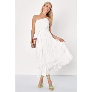 Lulus Slice Of Sunshine White One-shoulder Midi Dress - Size S